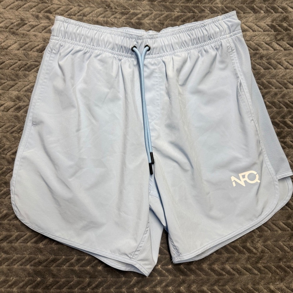 NFQ Never F***ing Quit Mens Shorts Light Blue Mesh Panels Size Medium (1430)